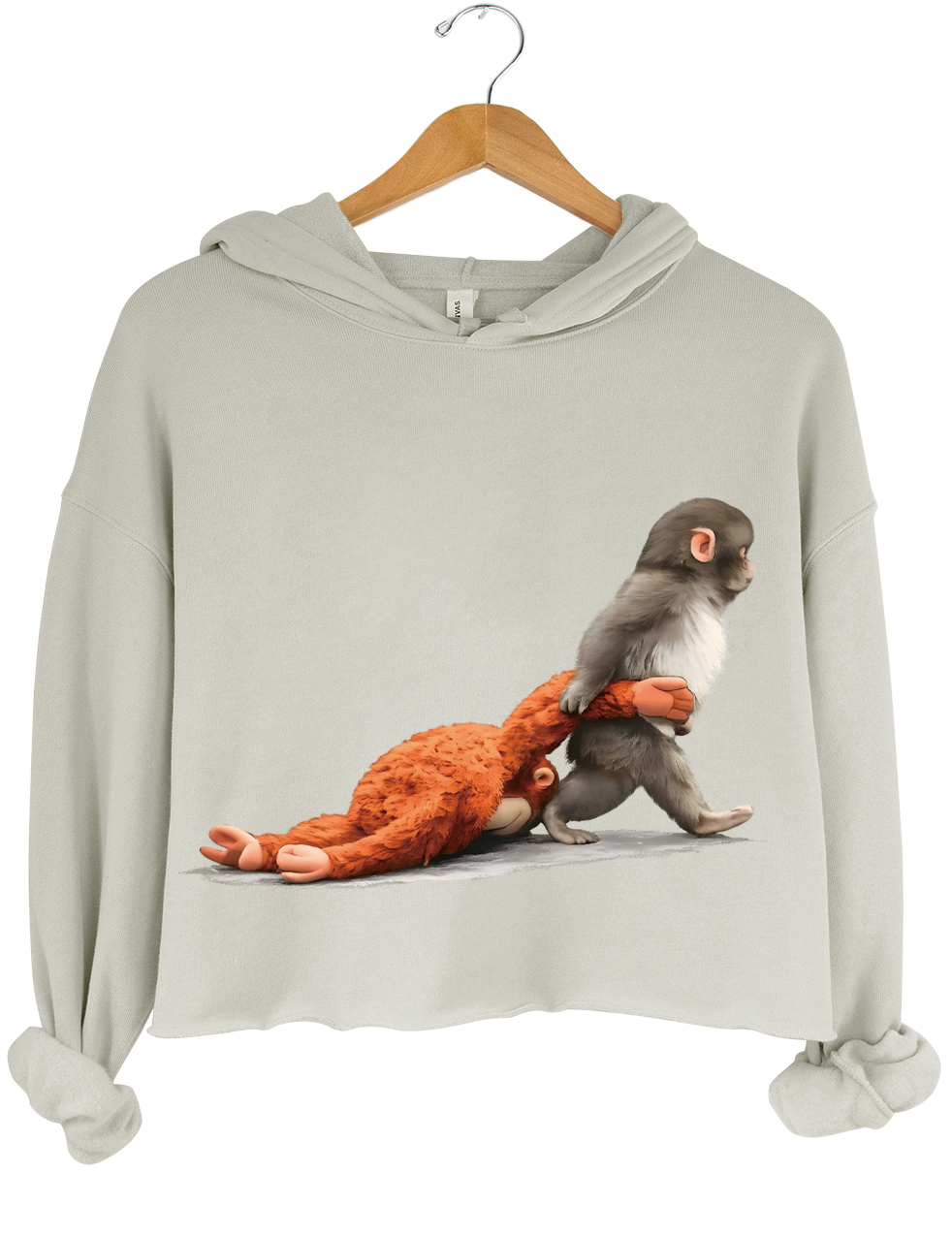 Baby Monkey Punch Holding Plush Toy Crop Hoodie