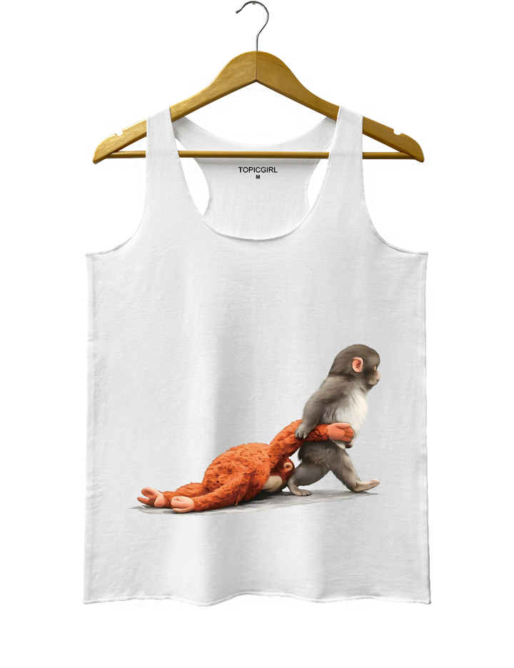 Baby Monkey Punch Holding Plush Toy Tank Top
