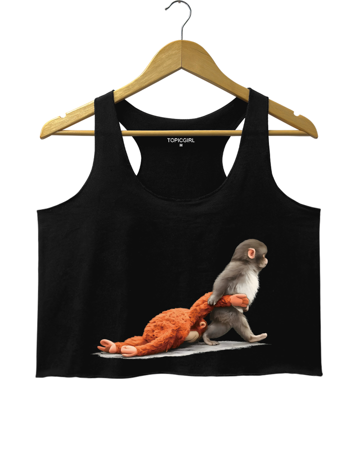 Baby Monkey Punch Holding Plush Toy Crop Tank Top
