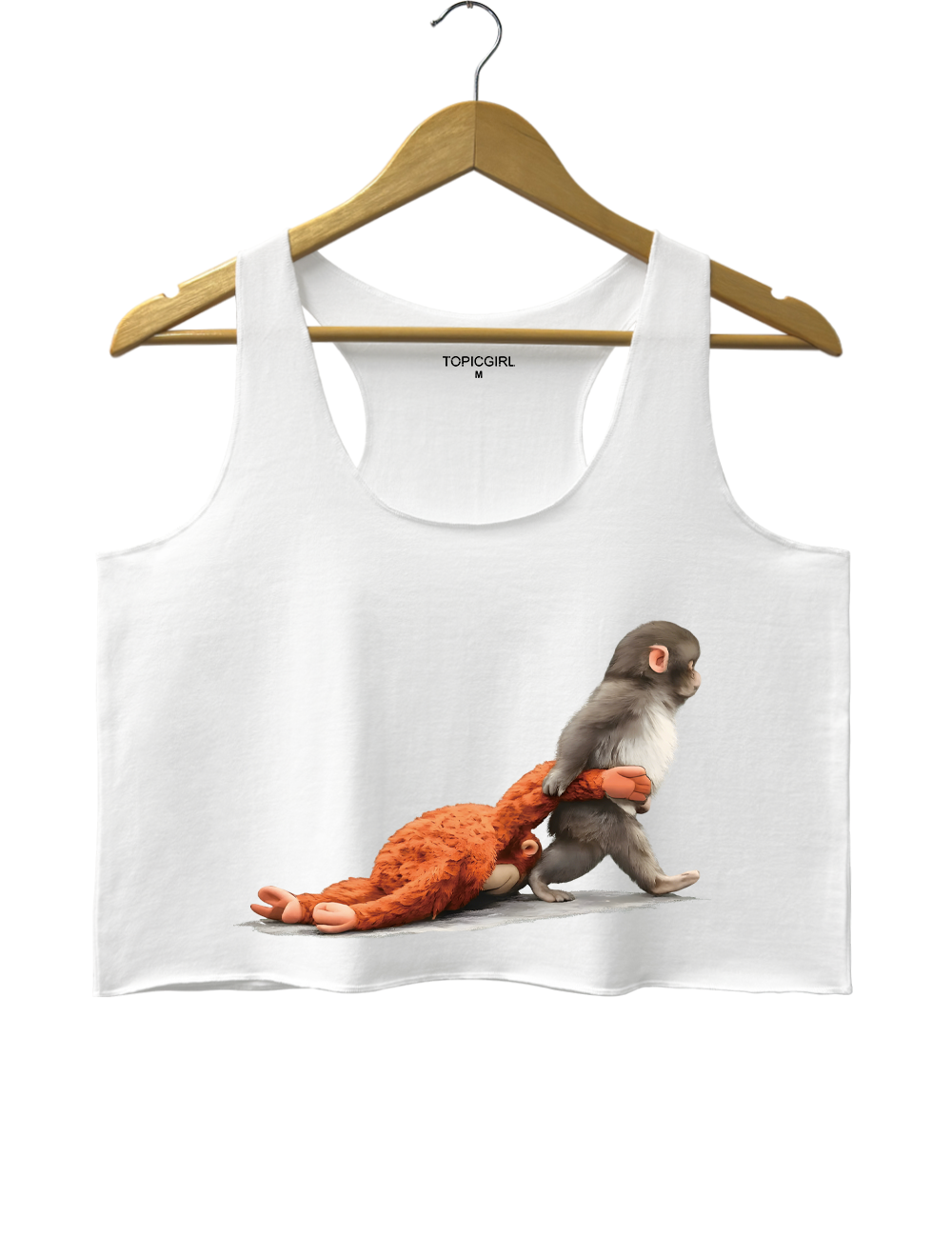 Baby Monkey Punch Holding Plush Toy Crop Tank Top