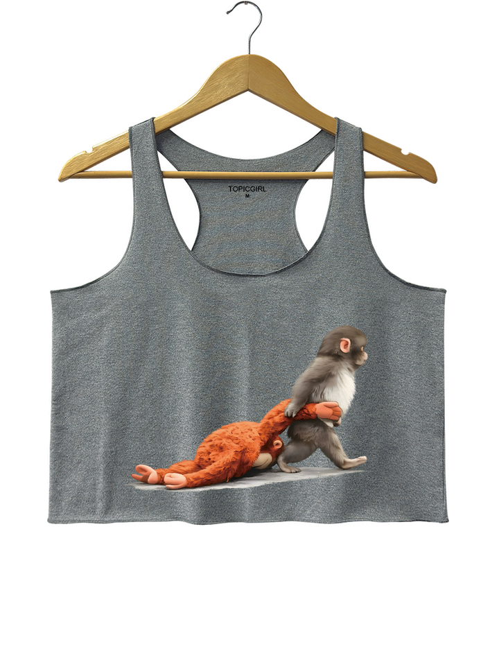 Baby Monkey Punch Holding Plush Toy Crop Tank Top