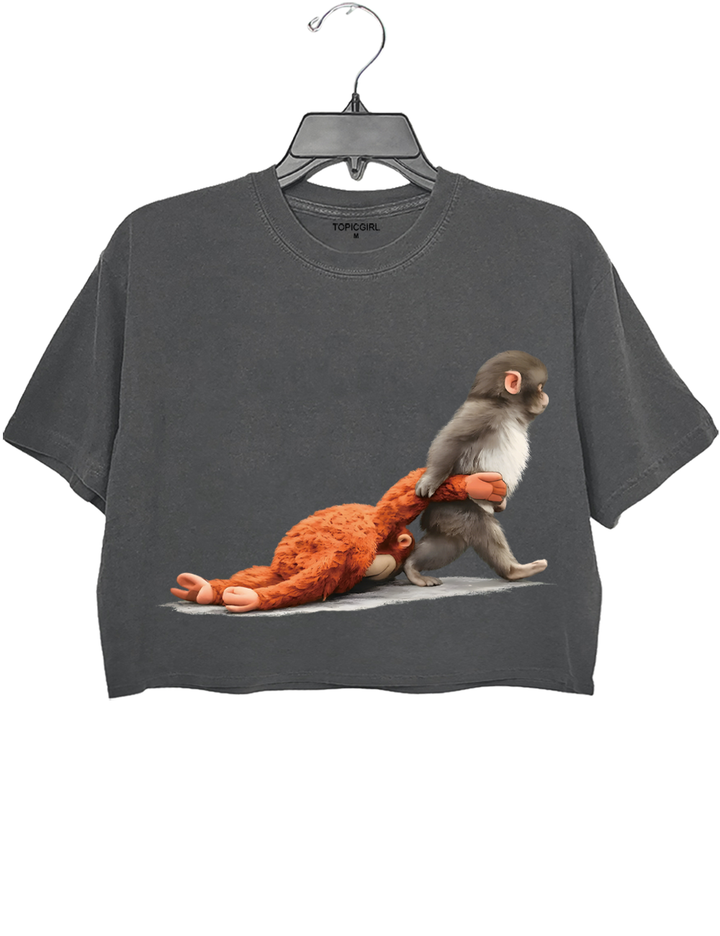 Baby Monkey Punch Holding Plush Toy Crop Top