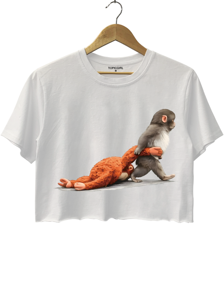 Baby Monkey Punch Holding Plush Toy Crop Top