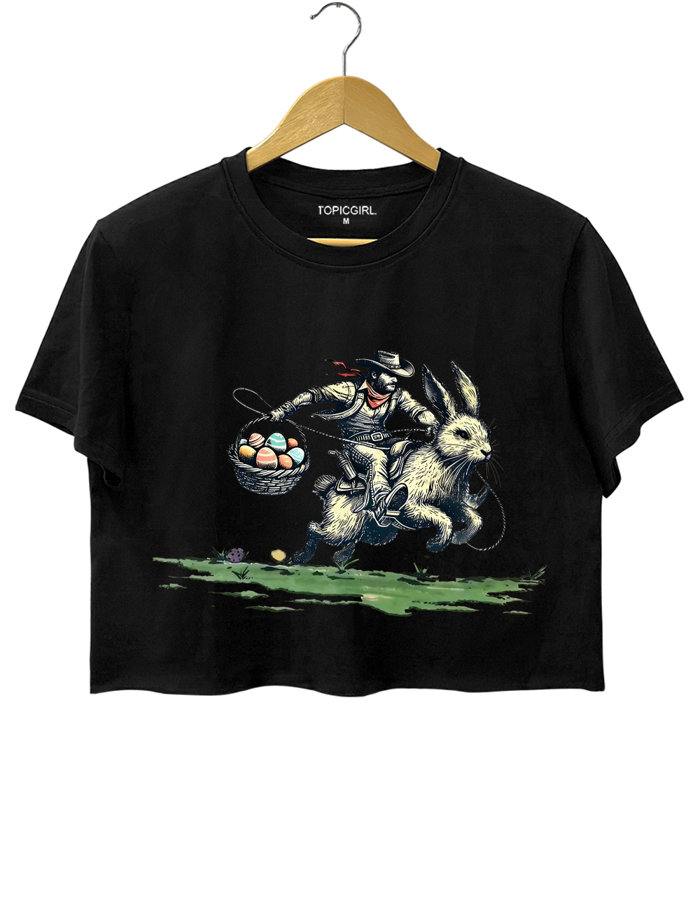 Cowboy Riding Easter Bunny Crop Top