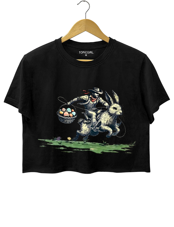 Cowboy Riding Easter Bunny Crop Top