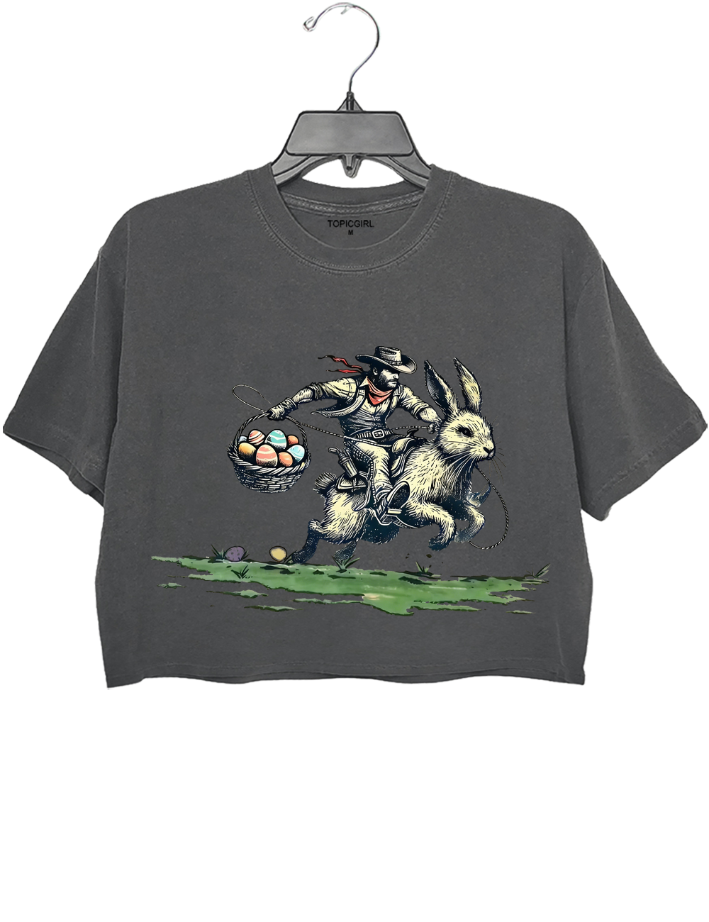 Cowboy Riding Easter Bunny Crop Top