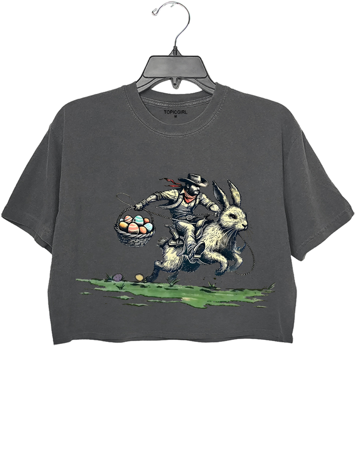 Cowboy Riding Easter Bunny Crop Top