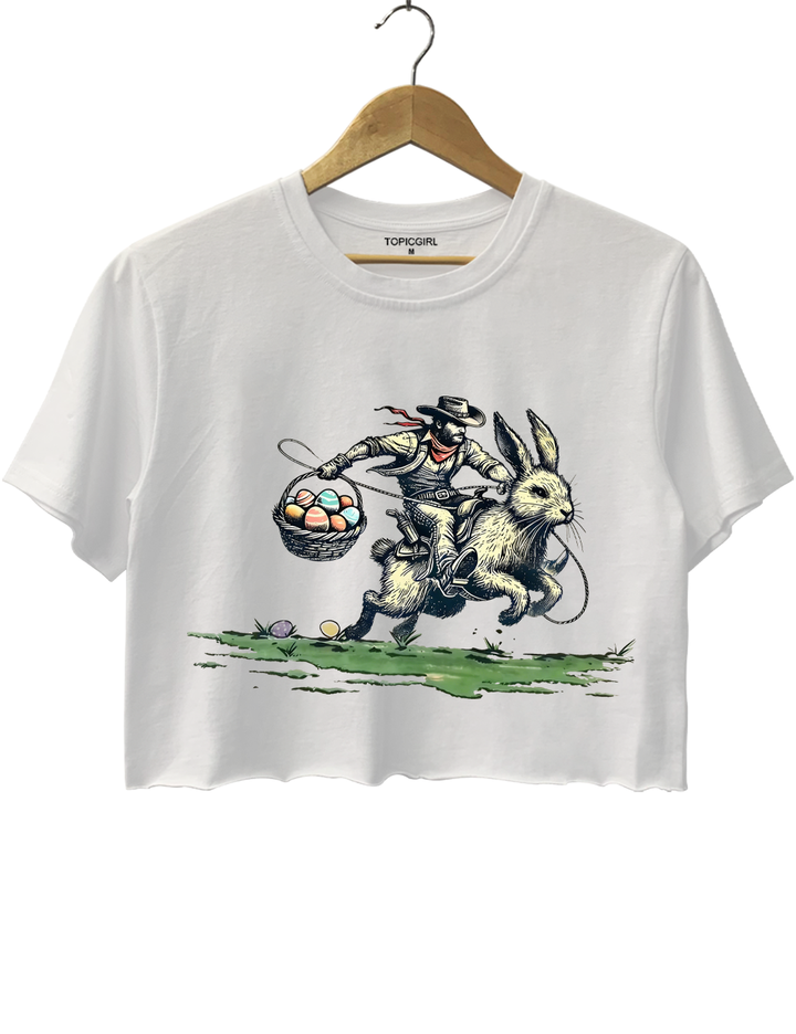 Cowboy Riding Easter Bunny Crop Top