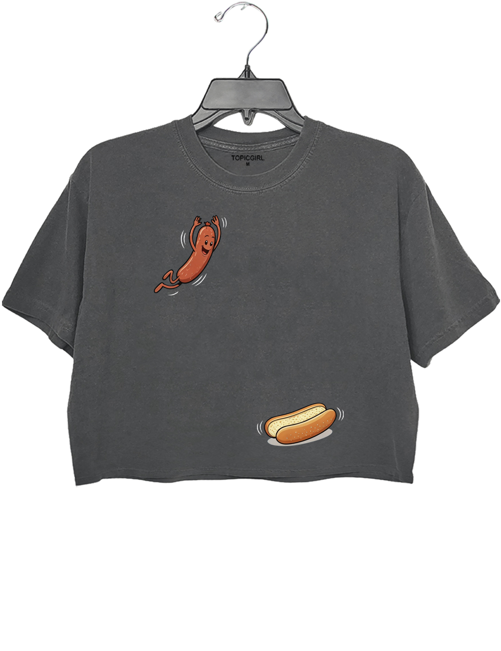 Hot Dog Jumping Into Bun Crop Top