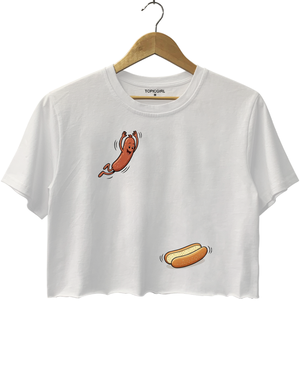 Hot Dog Jumping Into Bun Crop Top