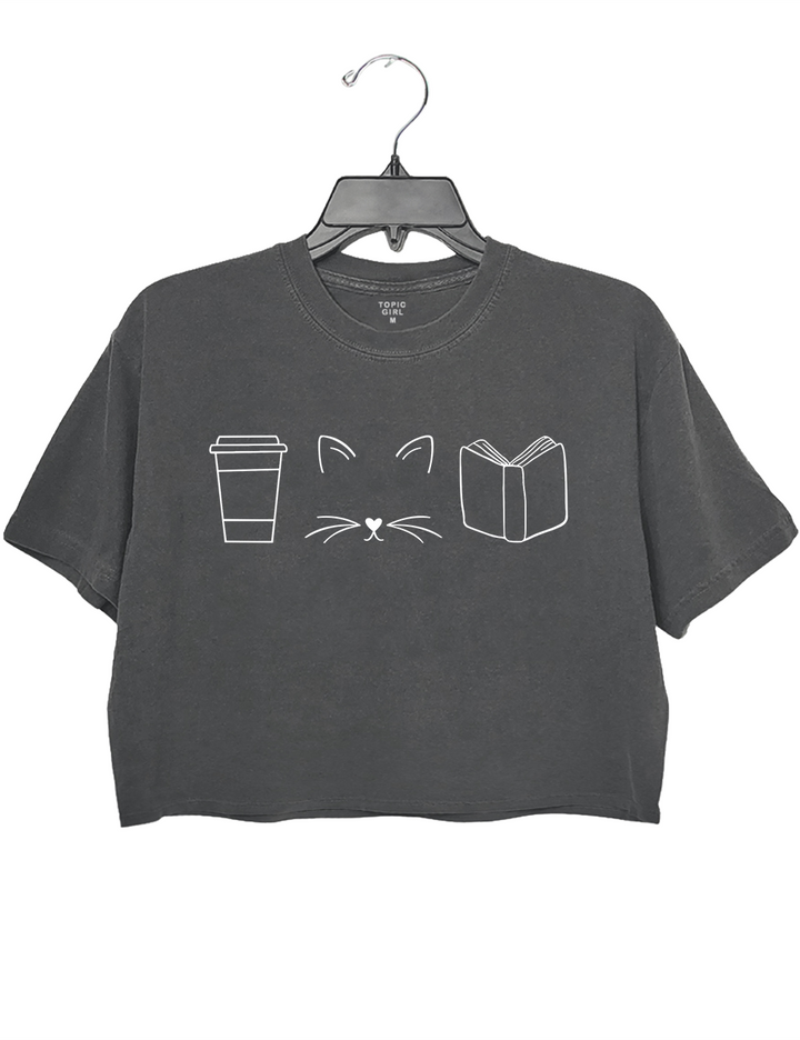 Cats Coffee Books Lover Crop Top