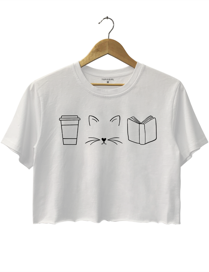 Cats Coffee Books Lover Crop Top