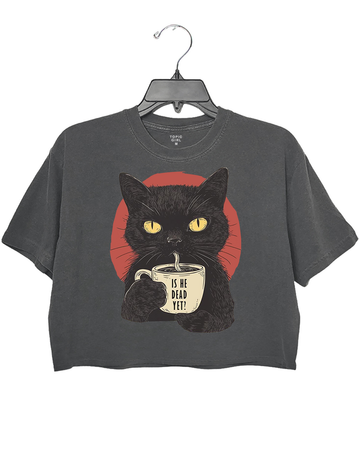 ls He Dead Yet Black Cat Crop Top
