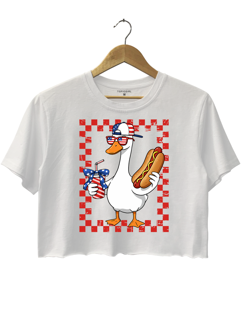America Patriotic Goose With Hot Dog And Drink Crop Top