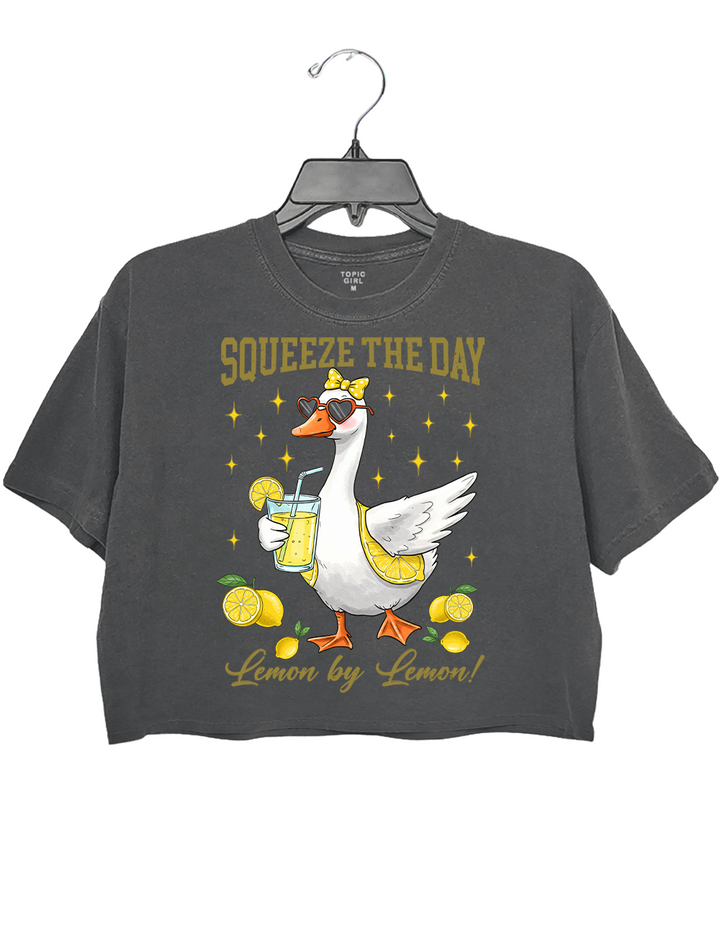 Squeeze The Day Lemon By Lemon Funny Sarcastic Goose Crop Top