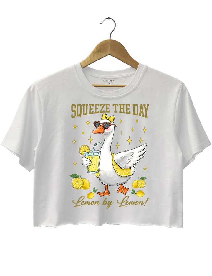 Squeeze The Day Lemon By Lemon Funny Sarcastic Goose Crop Top