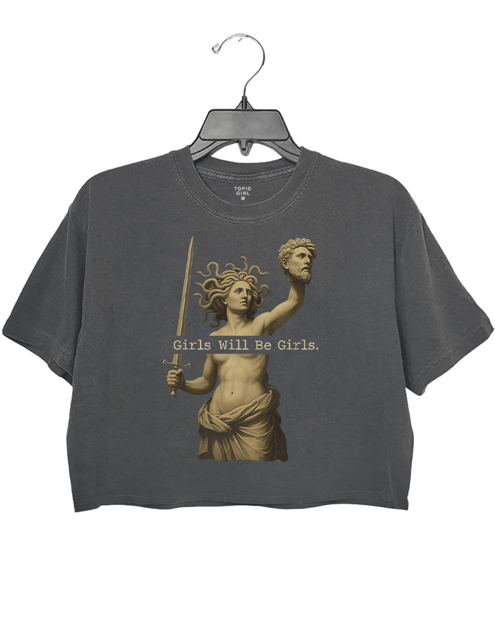 Girls Will Be Girls Vintage Medusa Holding Head Crop Top