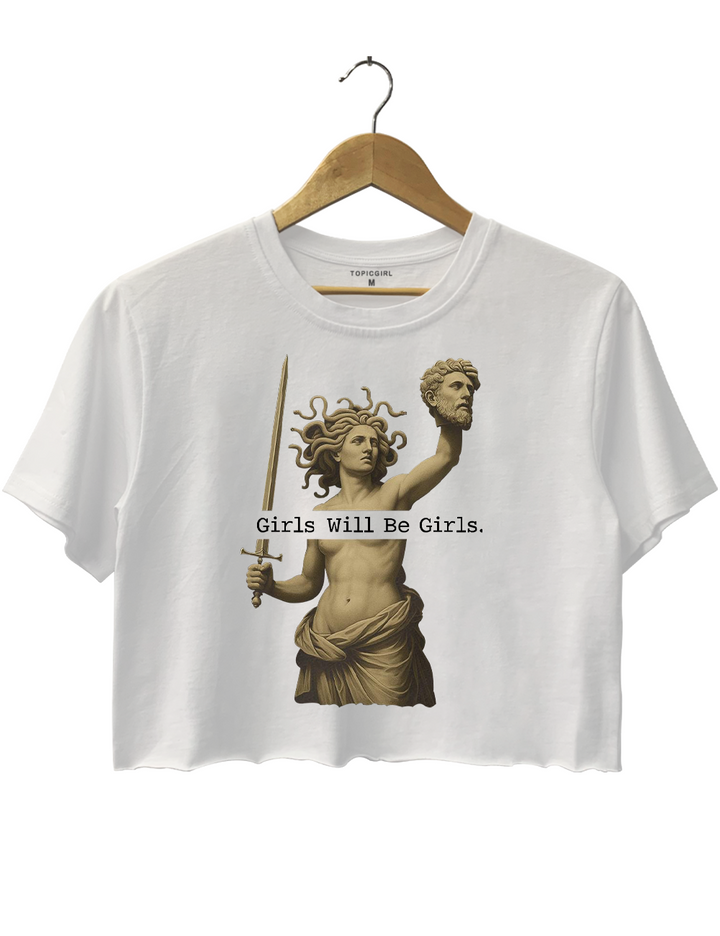 Girls Will Be Girls Vintage Medusa Holding Head Crop Top