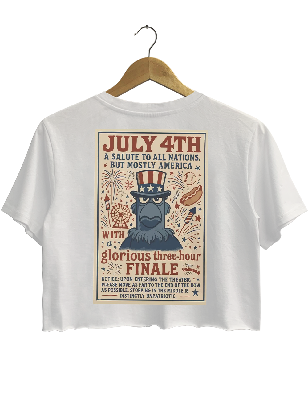 Patriotic Sam the Eagle July 4th Fireworks Celebration Crop Top