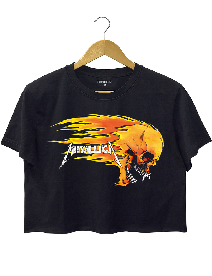 Metalica Scream Skull Flaming Head Crop Top