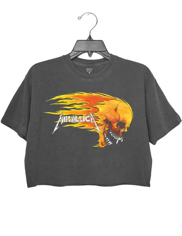 Metalica Scream Skull Flaming Head Crop Top