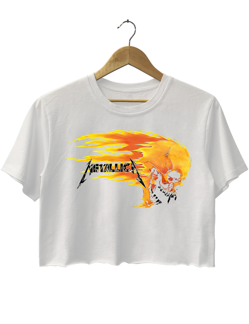 Metalica Scream Skull Flaming Head Crop Top