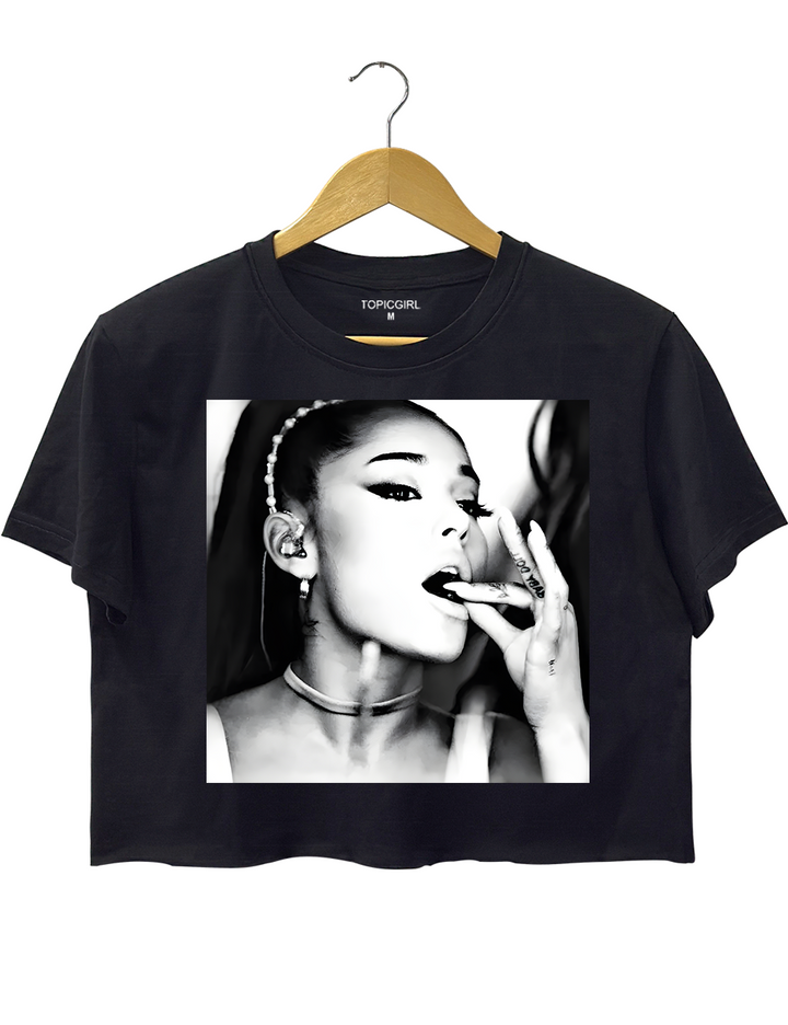 Ariana Grande Glamorous Black And White Crop Top