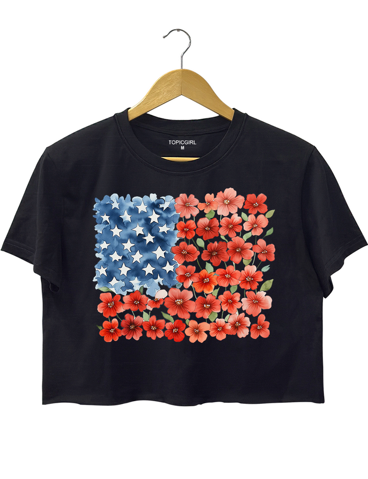 Floral American Flag Crop Top