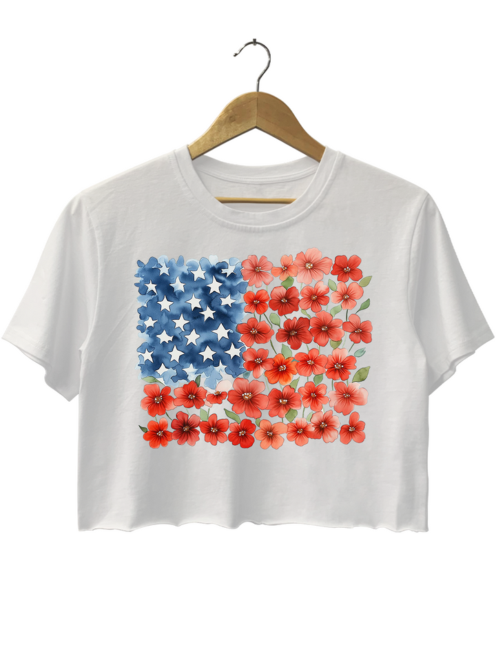 Floral American Flag Crop Top