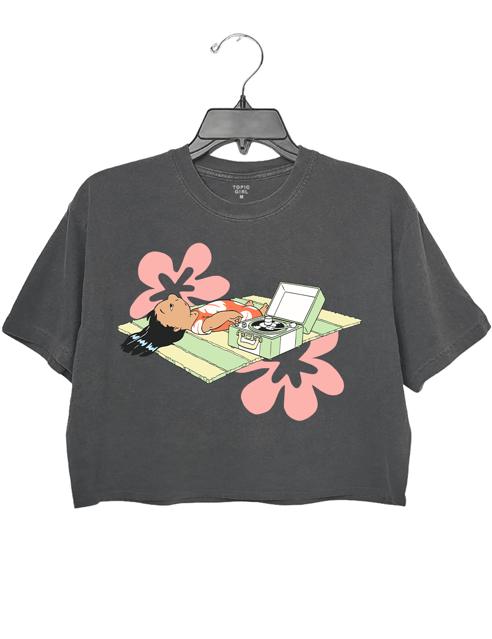 Lilo Relaxing On Beach Mat With Record Player Crop Top