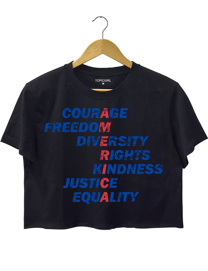 America Values Freedom Kindness Justice Equality Crop Top