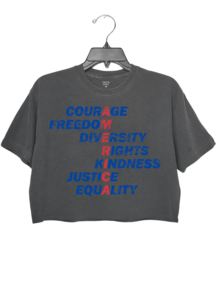 America Values Freedom Kindness Justice Equality Crop Top