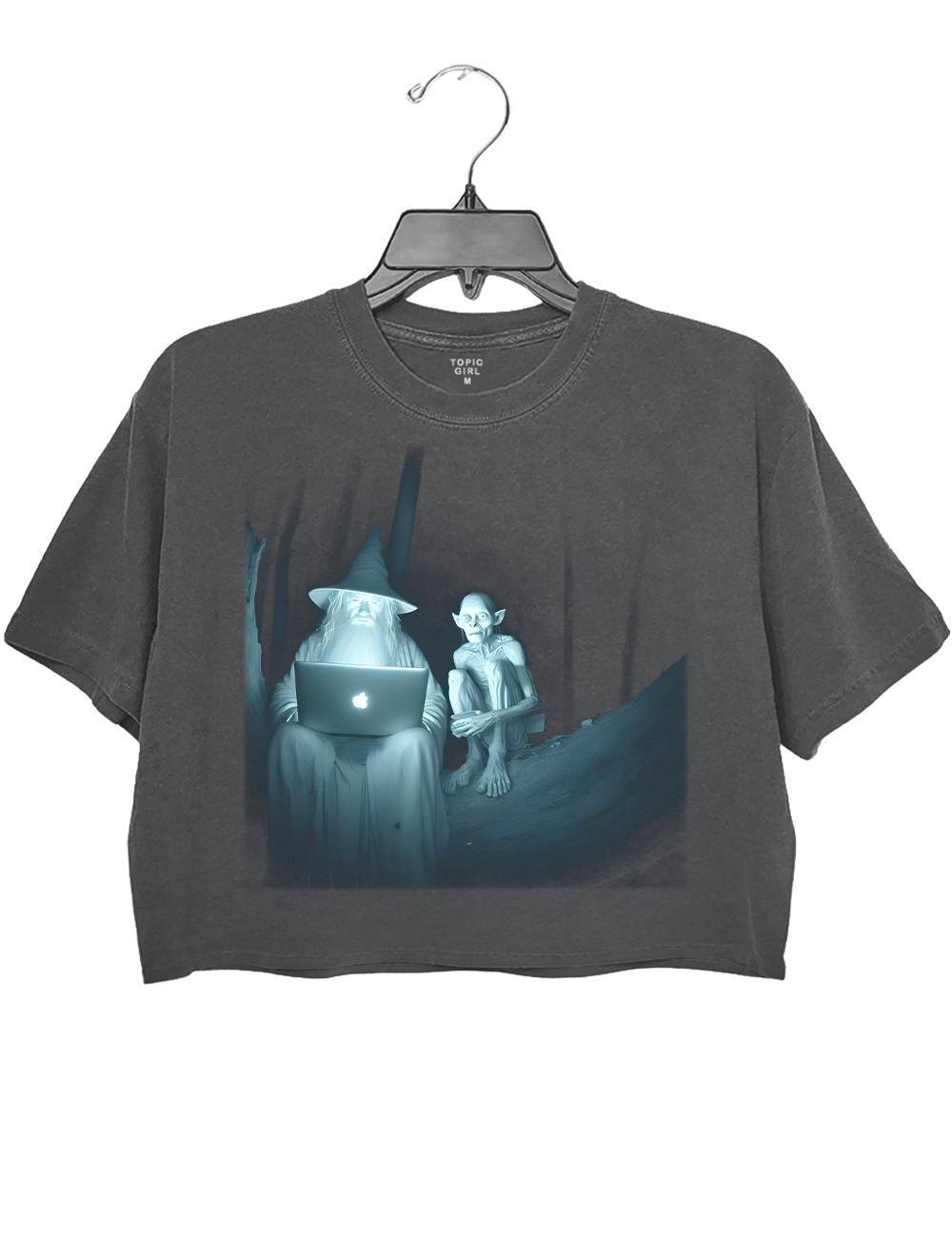 Gandalf And Gollum Using Laptop Crop Top