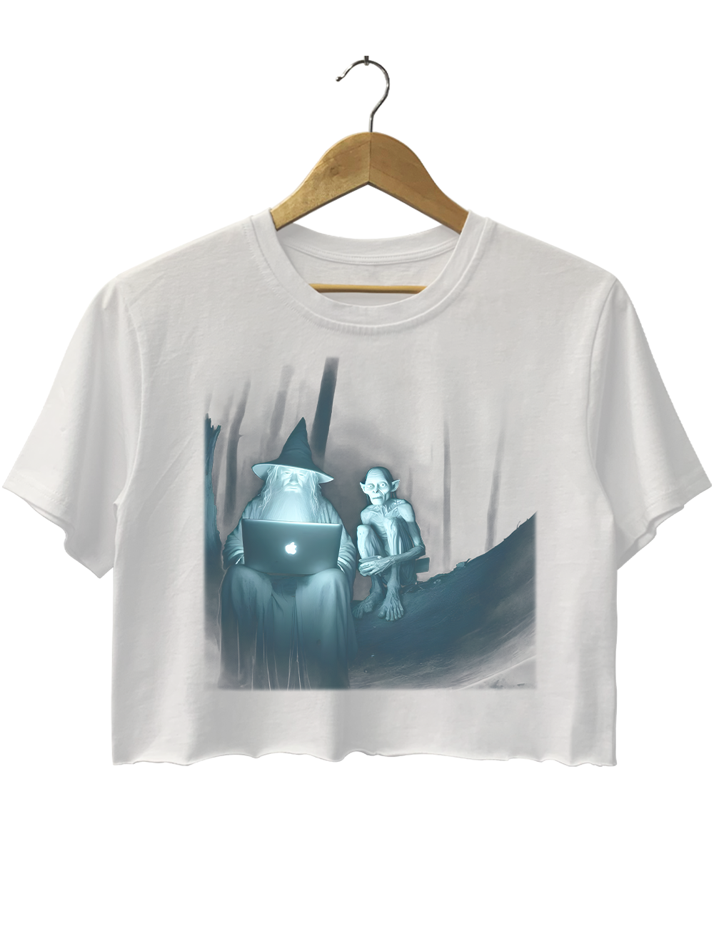 Gandalf And Gollum Using Laptop Crop Top