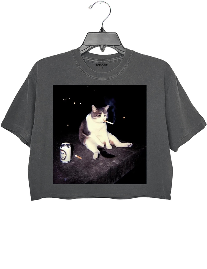 A Sad Cat Smoking And Drinking