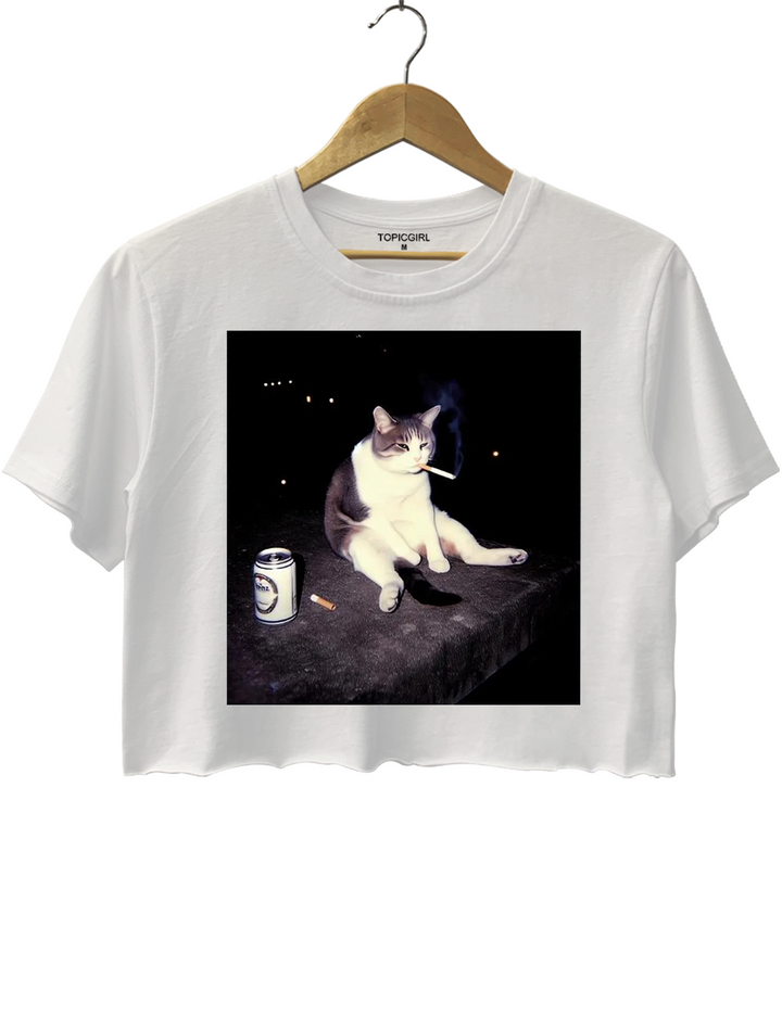 A Sad Cat Smoking And Drinking