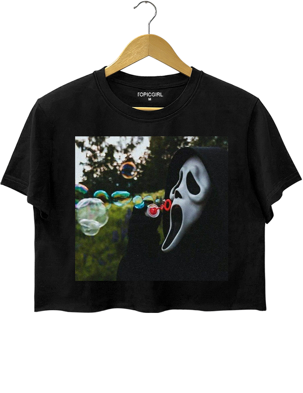Ghost Face Blowing Bubbles Crop Top