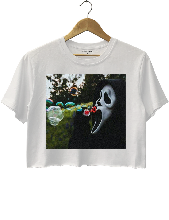 Ghost Face Blowing Bubbles Crop Top