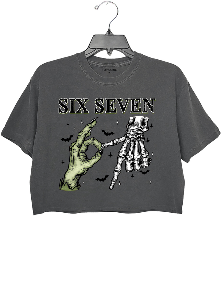 Six Seven Meme Funny witch Skeleton Hands Crop Top