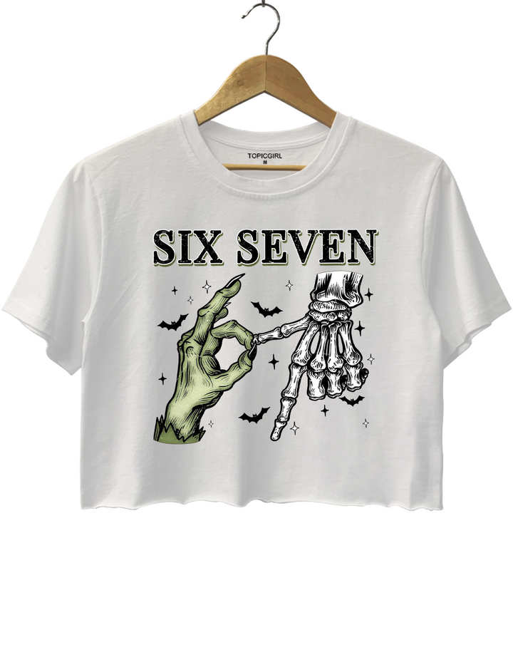 Six Seven Meme Funny witch Skeleton Hands Crop Top