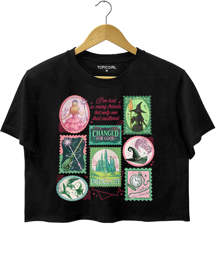Wizard Defying Gravity Retro Pink Green Musical Crop Top