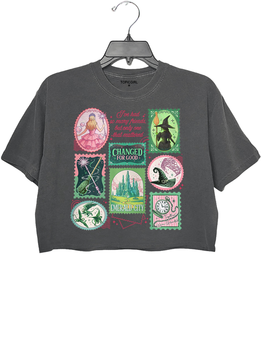 Wizard Defying Gravity Retro Pink Green Musical Crop Top