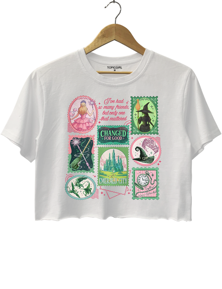 Wizard Defying Gravity Retro Pink Green Musical Crop Top