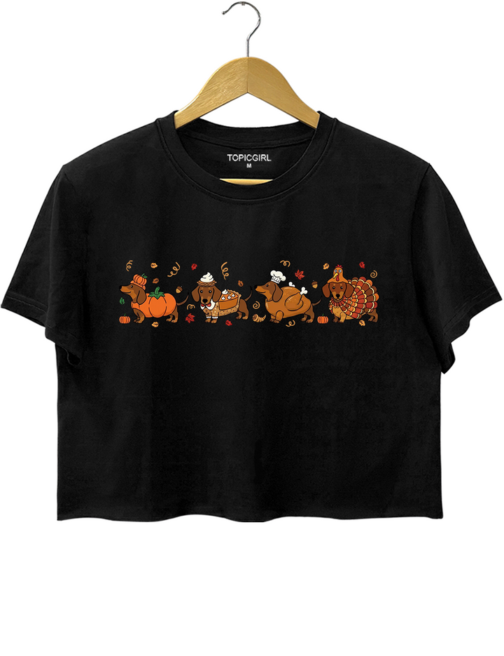 Turkey Dog Cute Wiener Dog Thanksgiving Crop Top