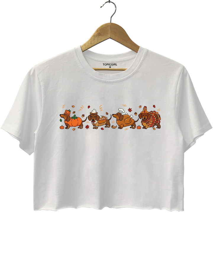 Turkey Dog Cute Wiener Dog Thanksgiving Crop Top