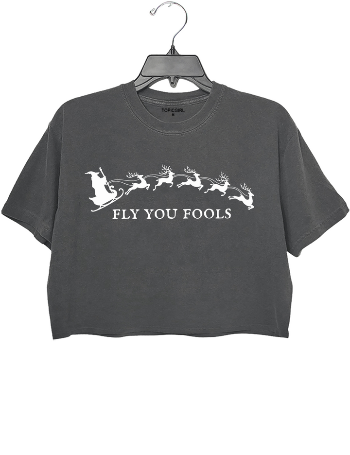 Fly You Fools Funny Christmas LOTR Crop Top
