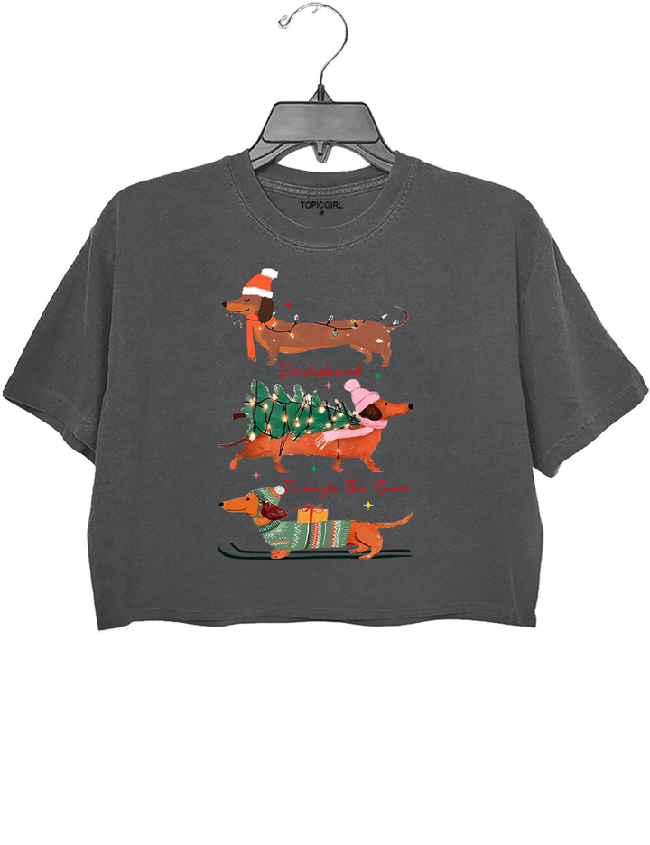 Funny Wiener Dog Christmas Crop Top