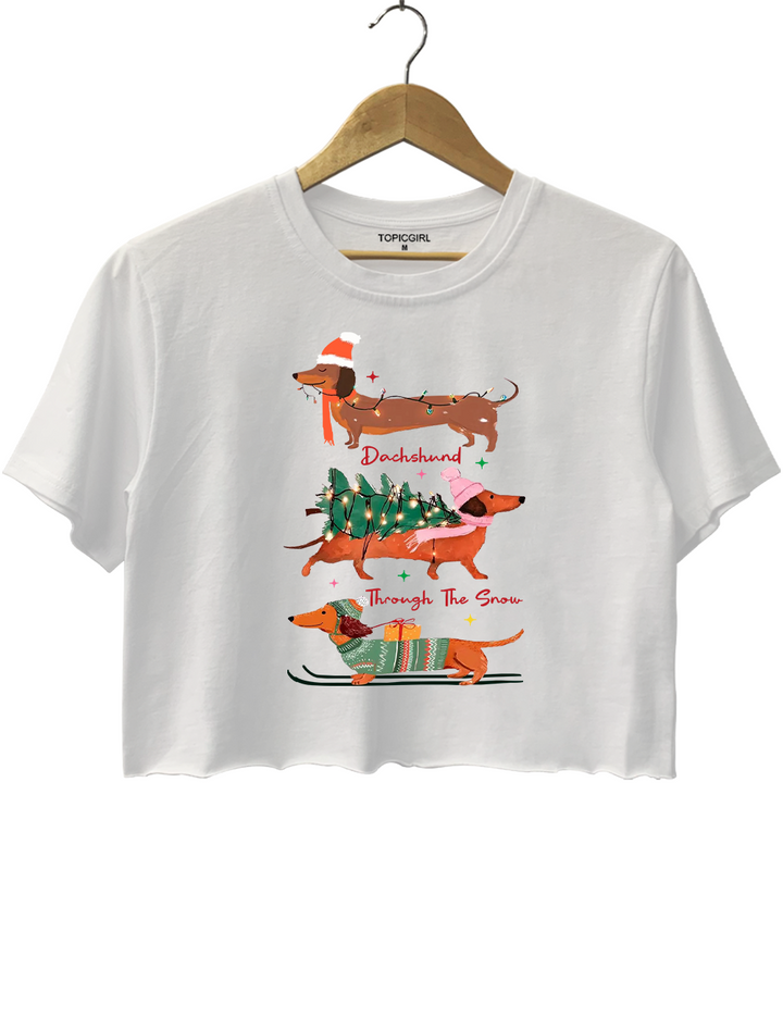 Funny Wiener Dog Christmas Crop Top