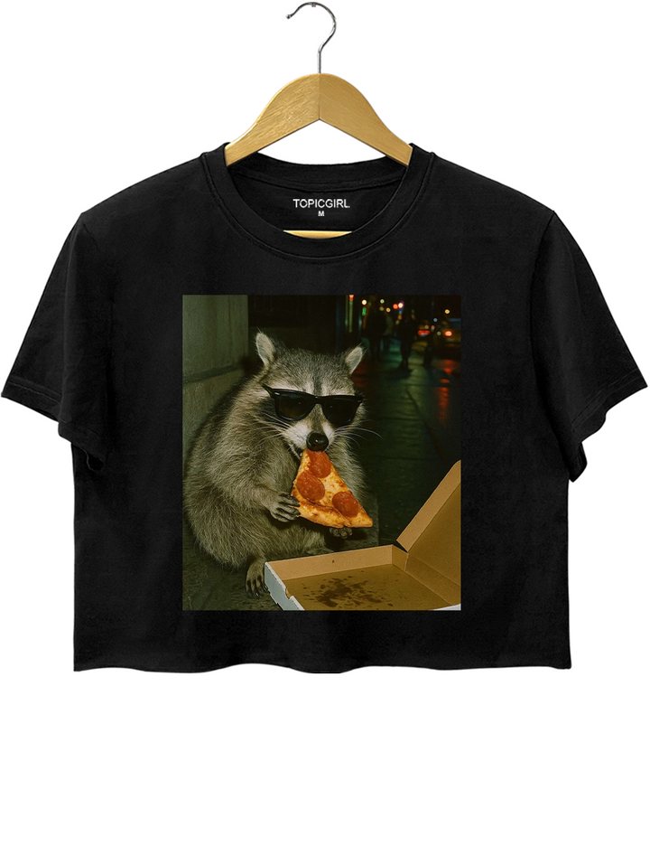 Funny Raccoon Eating Pizza Crop Top