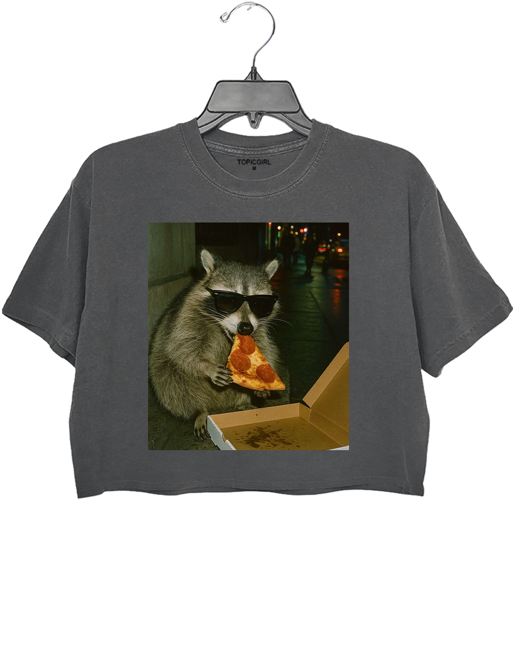 Funny Raccoon Eating Pizza Crop Top